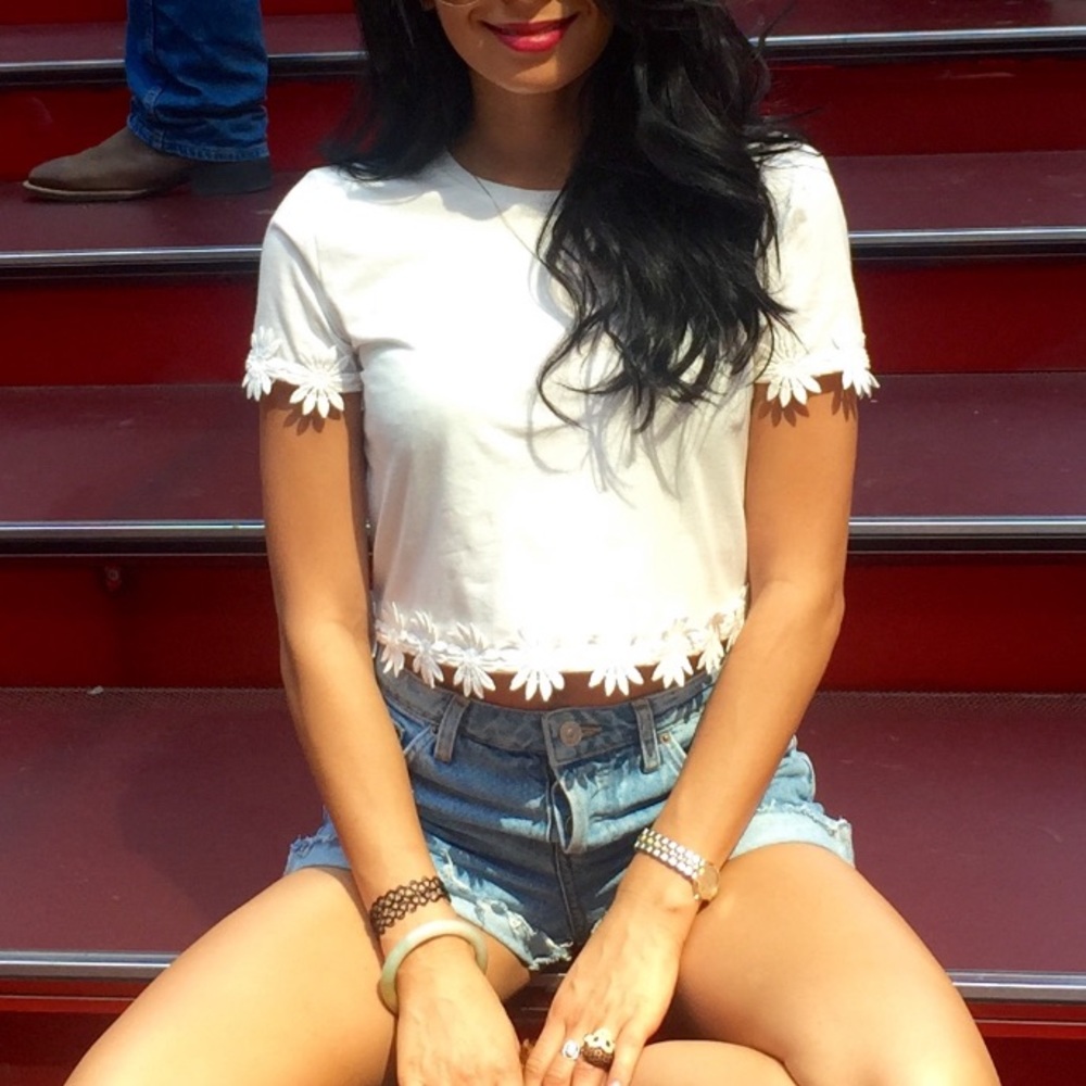 Topshop daisy cutout crop top